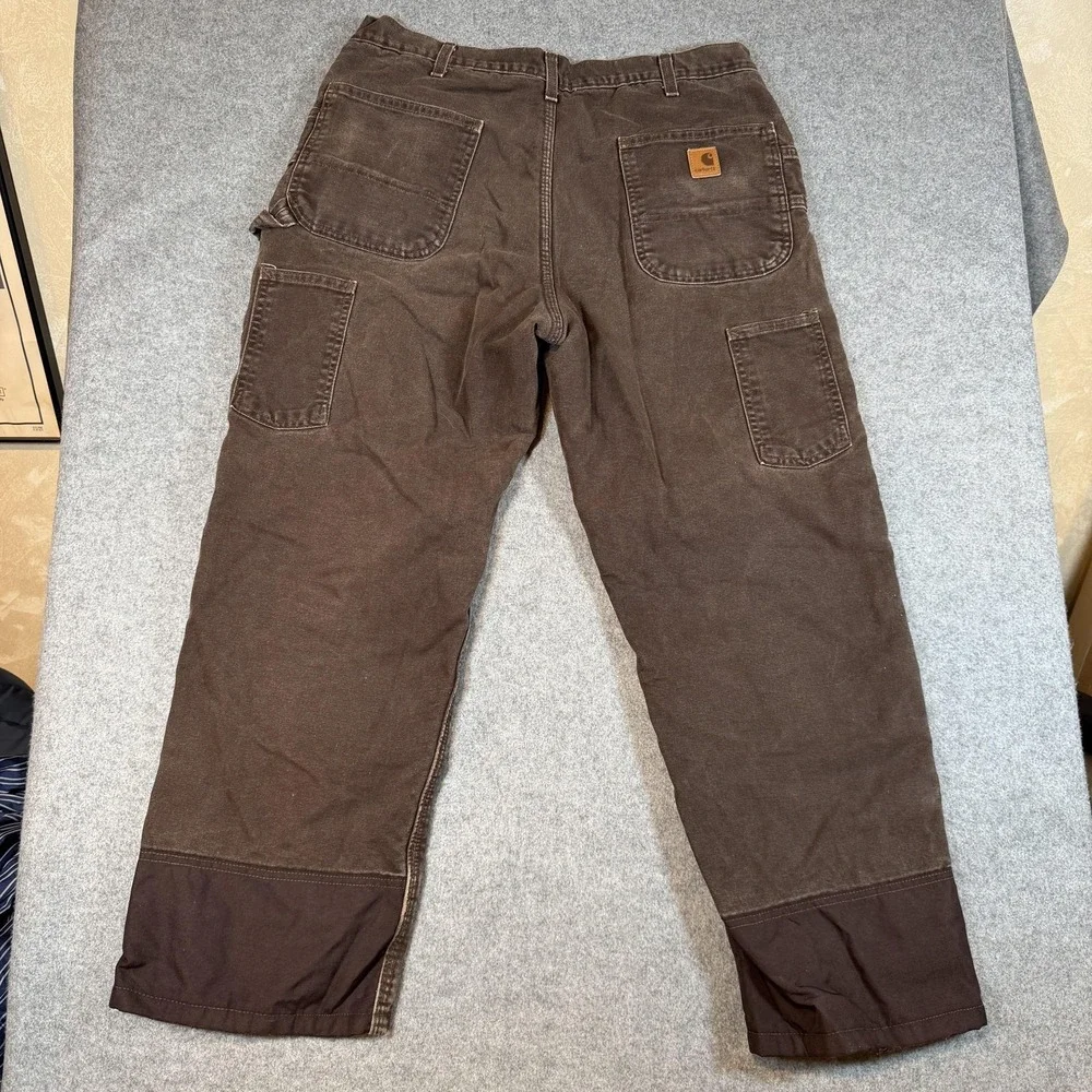 VTG Carhartt B194 Duck Canvas Double Knee Pants 38 Brown Quilted Insulated 38x30